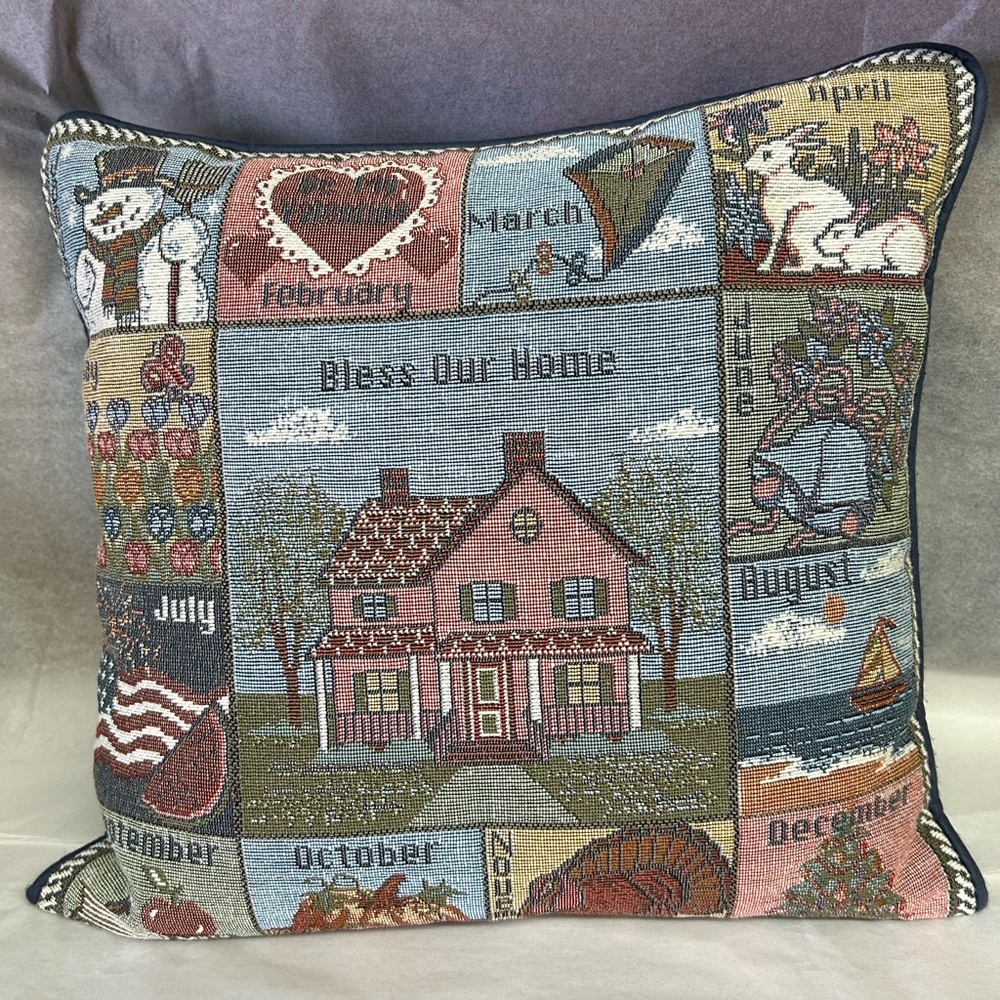 Bless Our Home Month Tapestry Throw Pillow - Pink House Motif